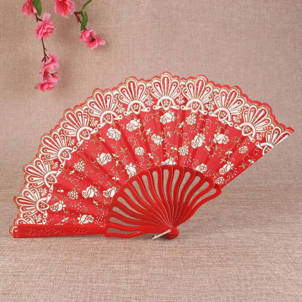 23 Colors Lace OR Cloth Spanish Fabric Silk Folding Hand Held Dance Fan Flower Party Wedding Prom Dancing Summer Fan Accessories