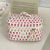 Vintage Quilted Portable Ladies Storage Bag Makeup Case Female Small Purse Handbags Red Tulip Flower Women's Cosmetic Bags