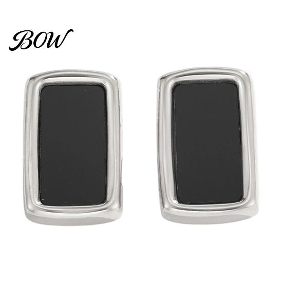 Stainless Steel Jewelry 1 Pair Black Acrylic Big Stud Earrings for Women, Geometric Rectangle Chunky Square Earrings, Statement Silver Frame