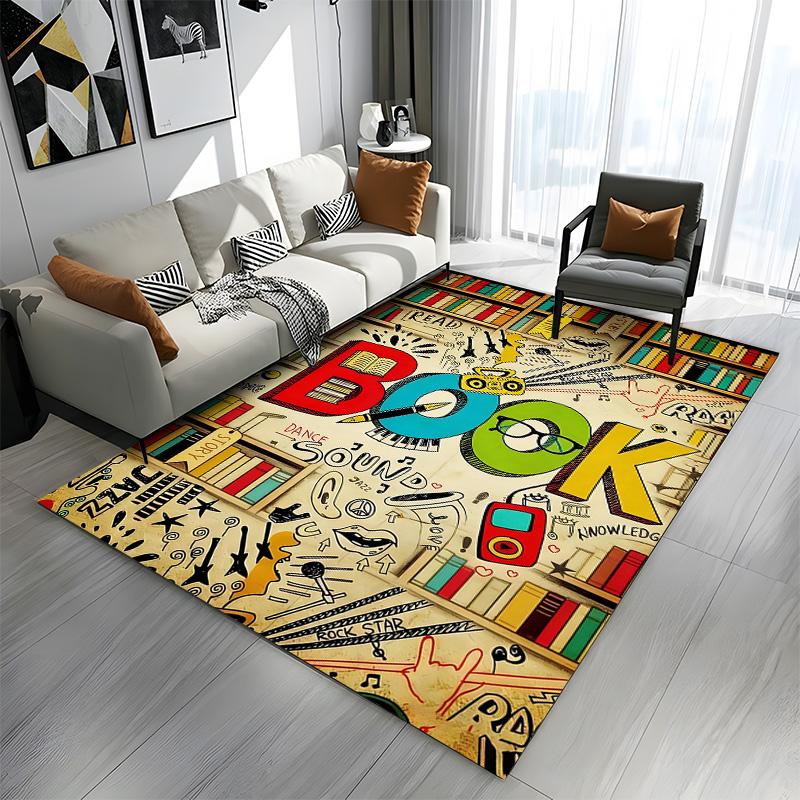 Colorful Bookshelf Doodle with "BOOK" Design Patterned carpet a non slip rug suitable for all seasons and any setting, gift