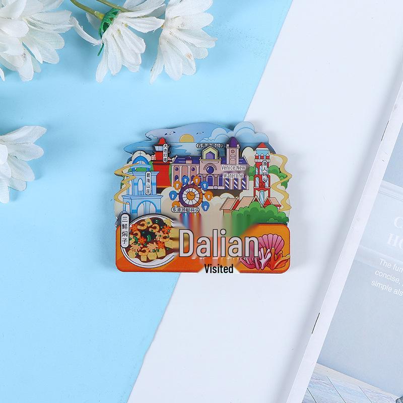 National City Scenic Cartoon Holz-Epoxid-Kühlschrankmagnet