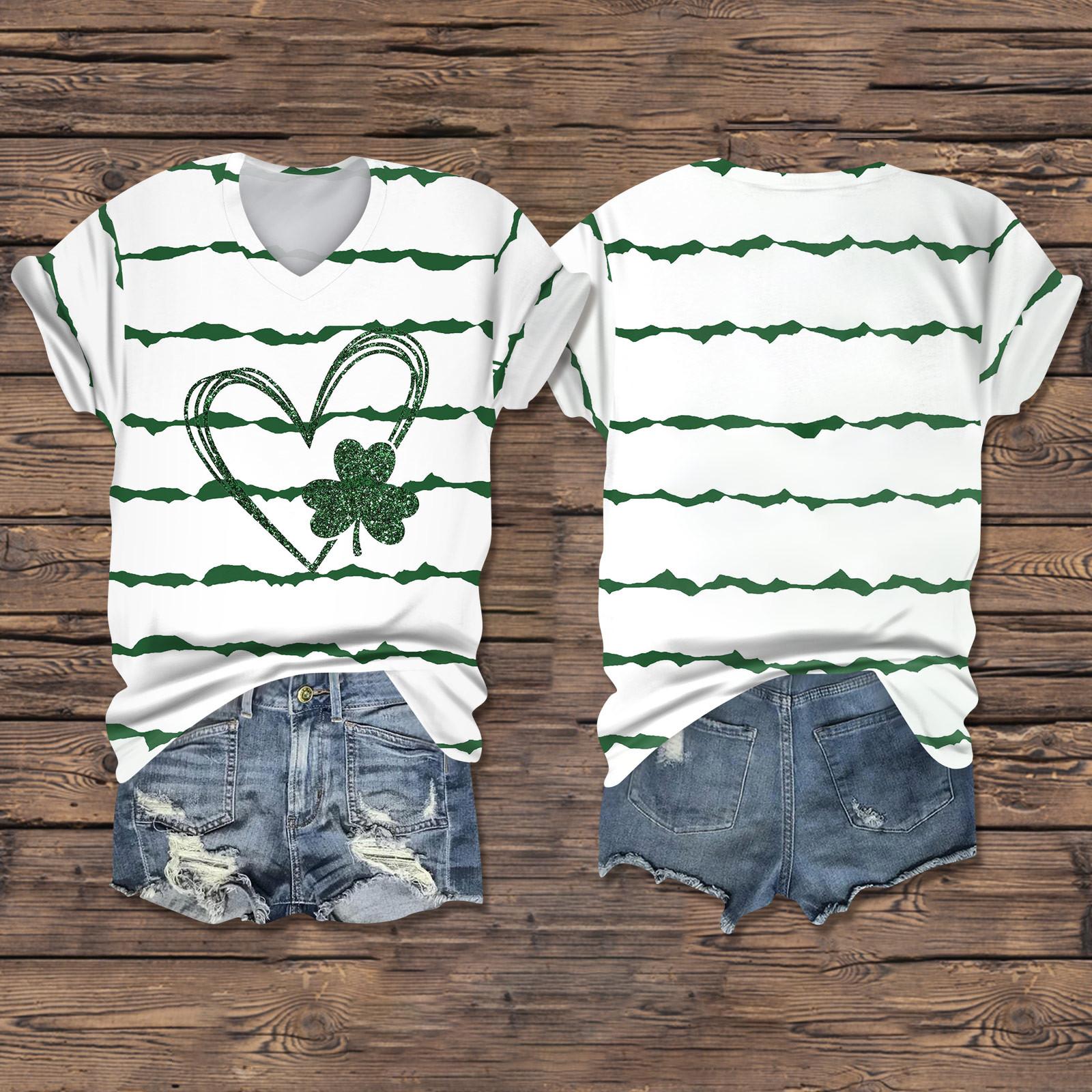 

Женская повседневная одежда St. Футболка с короткими рукавами и V-образным вырезом с принтом Патрика L армия зеленый