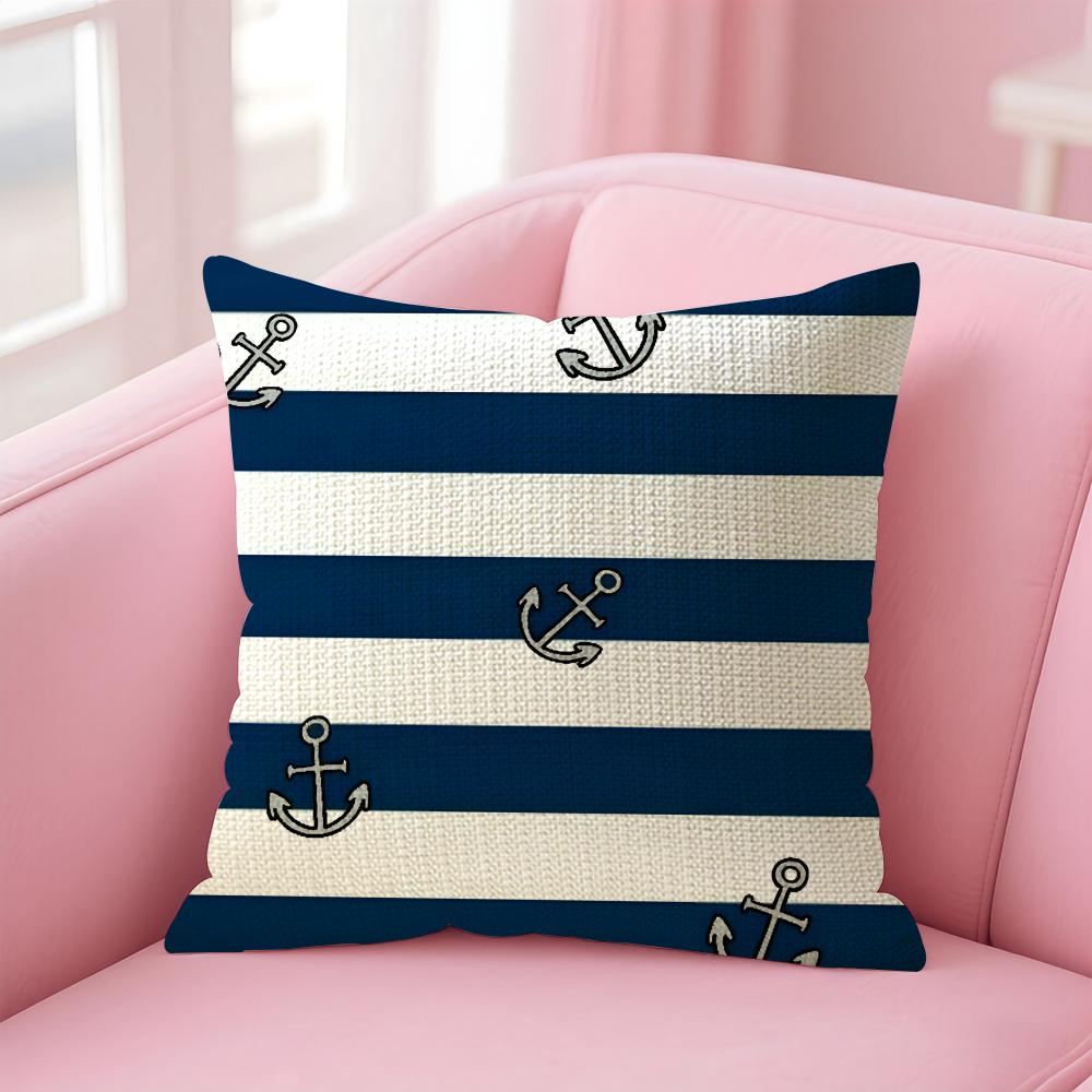 Navy Patterns Luxury Cushion Cover Natural Linen Pillow Case DoubleSided Print Decorative Sofa Pillowcase Home Decor Gift