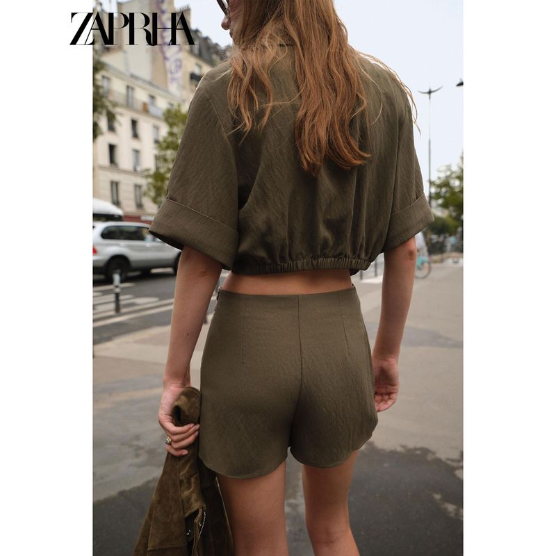 Zaprha 2025 Autumn New Women Fashion Contrast Color Embroidered Front Double Placket High Waist Skirt Pants 3564157