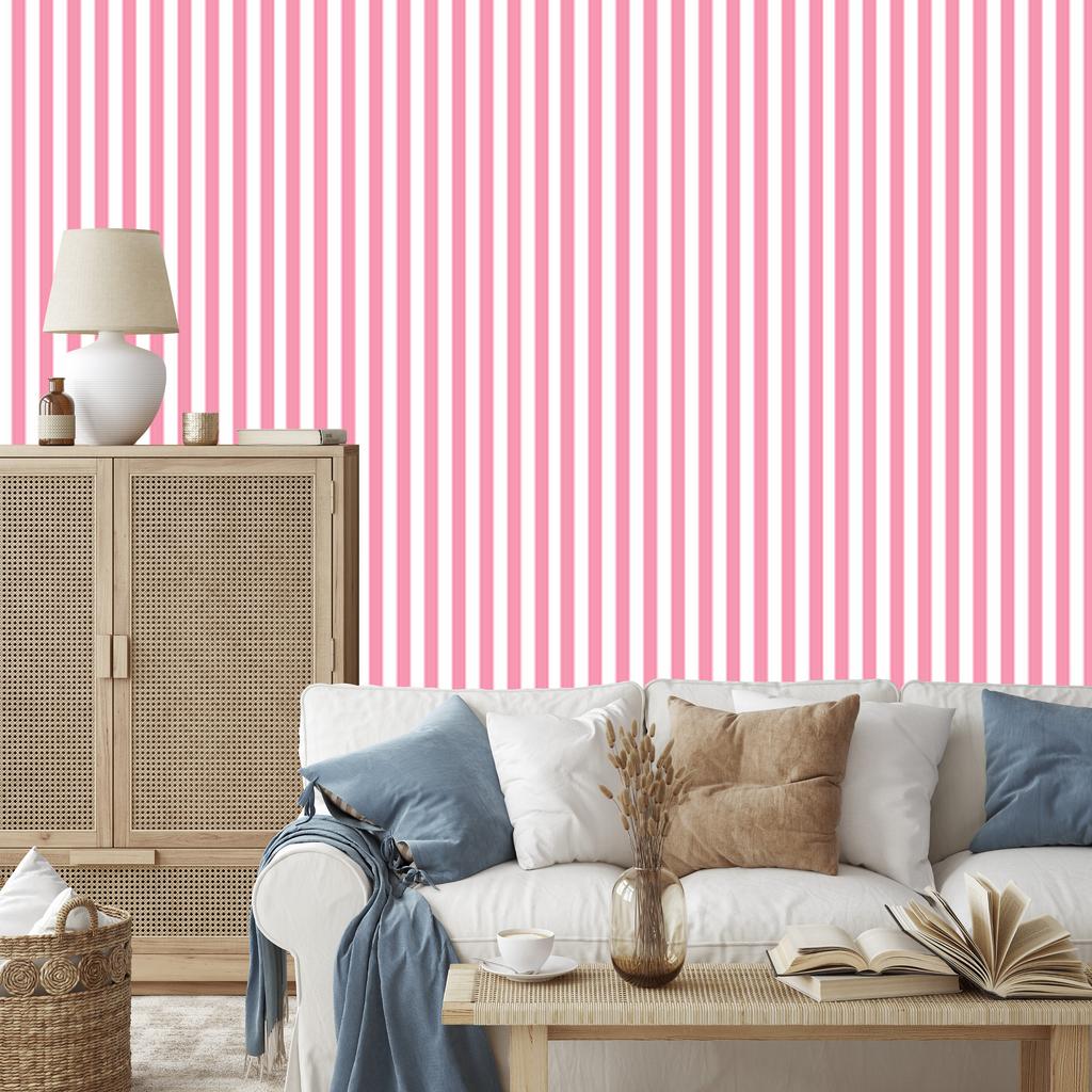 Powder Pink Stripes Wallpaper, Powder Pink Center 50x1000