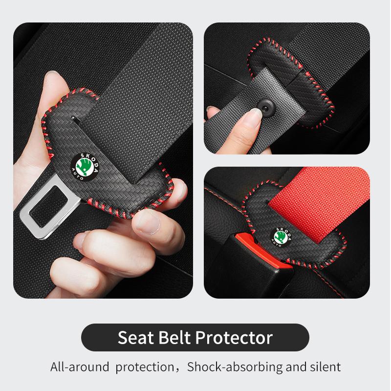 BHBD3 Car Seat Belt Buckle Cover Leather Protector Anti-collision Case For Skoda Kodiaq Fabia Kamiq Karoq Octavia 2 3 Rapid Scala