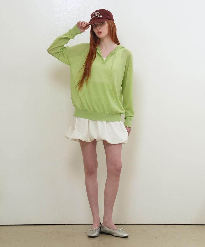 GENERALIDEA Sheer Hooded Knit Pullover [Avocado] / Gf2Lkp526