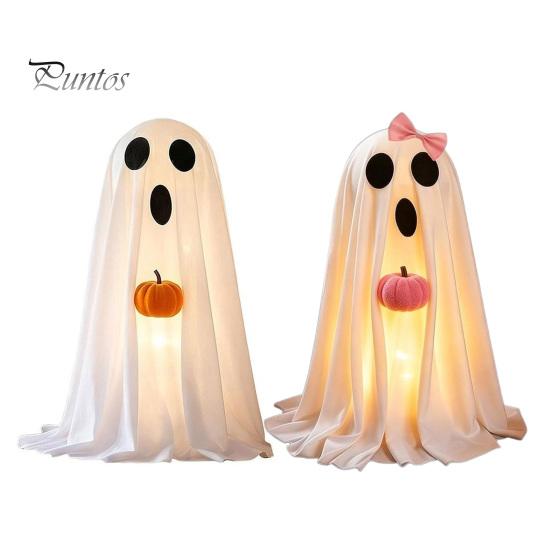 Children Party Favors Halloween Ghost Decoration, Light-Up White with Pumpkin, Indoor Holiday Home Decorations Cute Standing Tabletop for Decor