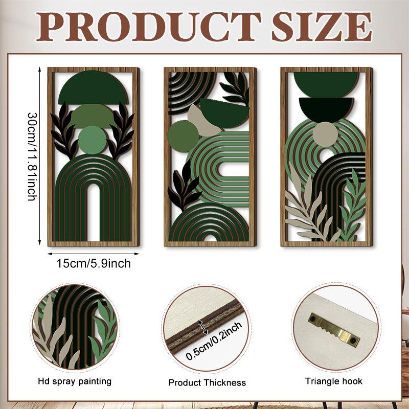 Décoration murale en bois en 3 pièces, style bohème, tenture murale géométrique de style campagnard. Produits décoratifs en bois à suspendre.