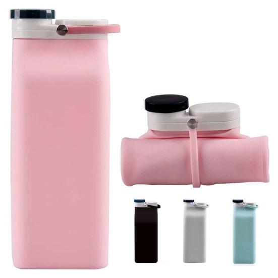600ML Collapsible Water Bottle Food Grade BPA Free Leak-Proof Silicone Sports Portable Drinking Cup Tumbler Jug Camping Supplies