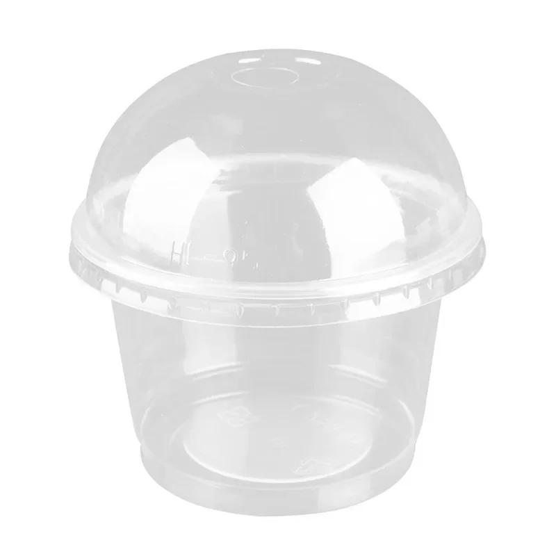 25Pcs 250Ml Disposable Salad Cup Transparent Plastic Dessert Bowl Container With Lid For Bar Cafe Domestic Use (Dome Hole)