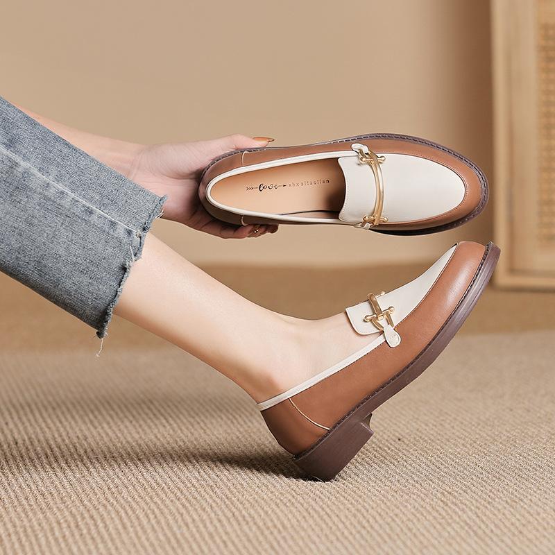 Color Matching Women's Soft Leather, Light Mouth, One-pedal Single Shoes, Small Leather Shoes Women