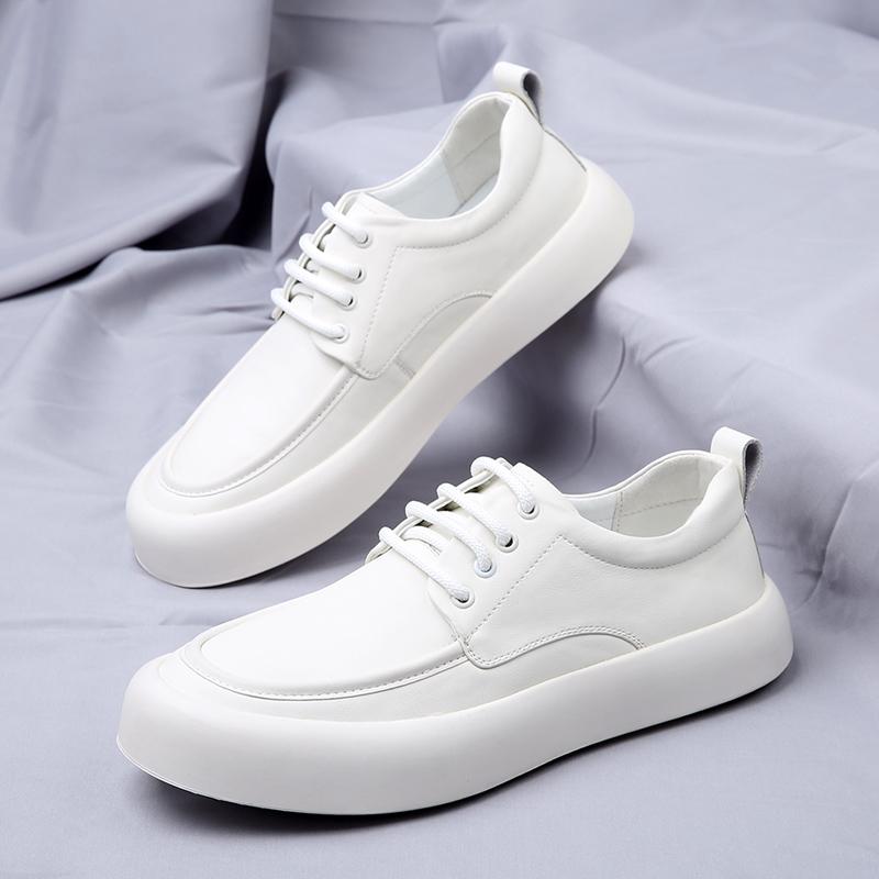 Minimalist White Men's Leather Casual Shoes Conference Business Shoes Winter Plush Men's Thick Soles Height Increasing Shoes