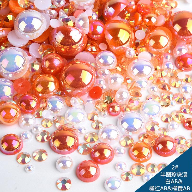 Mixed Abs Semicircular Pearl Resin Flat Bottom Diamond Set Imitation Pearl Mixed Size Diy Jewelry Accessories