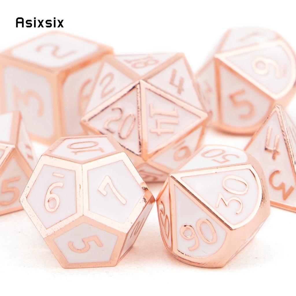 7 sztuk Biało-Różowy Standardowy Metalowy Zestaw Kości Wielościennych Solidny Metal Odpowiedni do Gier Fabularnych RPG Gry Planszowe Gry Karciane
