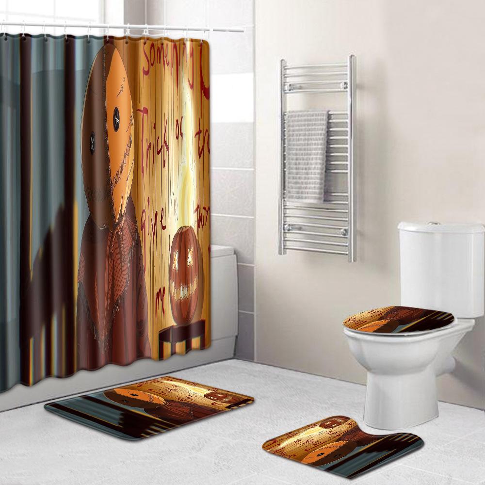 Halloween Shower Curtain Floor Mat Combination Four-Piece Set Kitchen Absorbent Non-Slip Carpet Bedroom Door Mat
