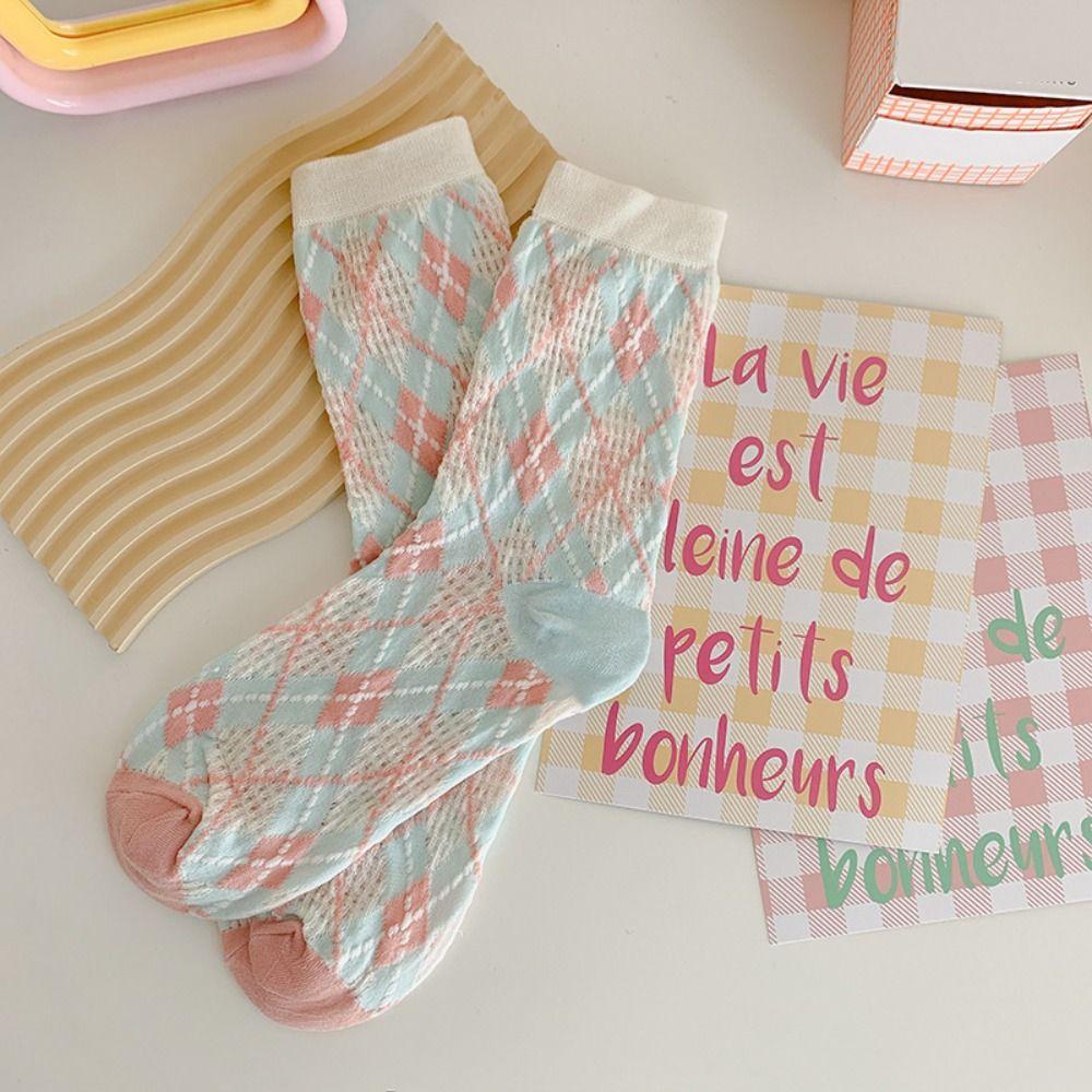 6Pairs Mesh Hollow Transparent Flower Socks Breathable Sweet Socks Women Mid Tube Socks  Streetwear