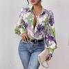 European and American women's clothing new tops, lapel bubble long-sleeved loose printed shirt