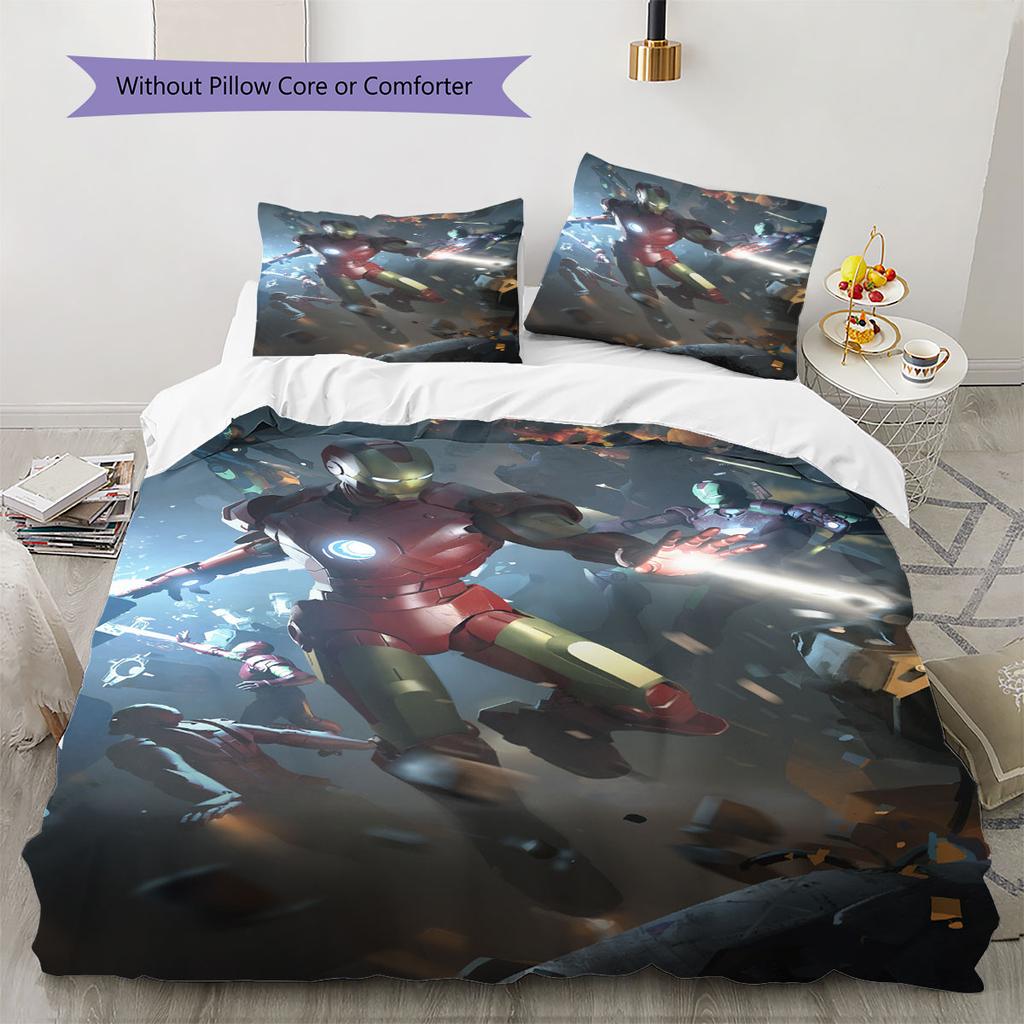 Avengers Iron Man Printed Bedding Set 3Pcs Duvet Cover Set For Kids Bedroom No Sheet No Quilt Core