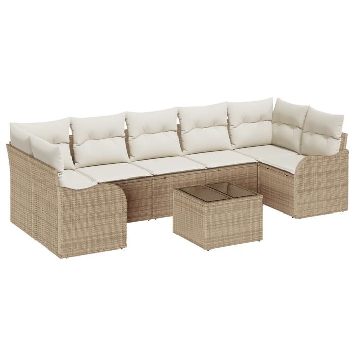 Set de canapé de jardin 8 pièces vidaXL avec coussins beige en polyrotin, Sofa de jardin 2 places vidaXL avec coussins beige 3345621