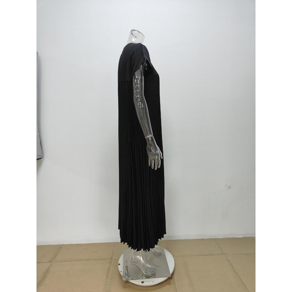 New Vacation Style Fashion Round Neck Sleeveless Pleated Long Women's Dress