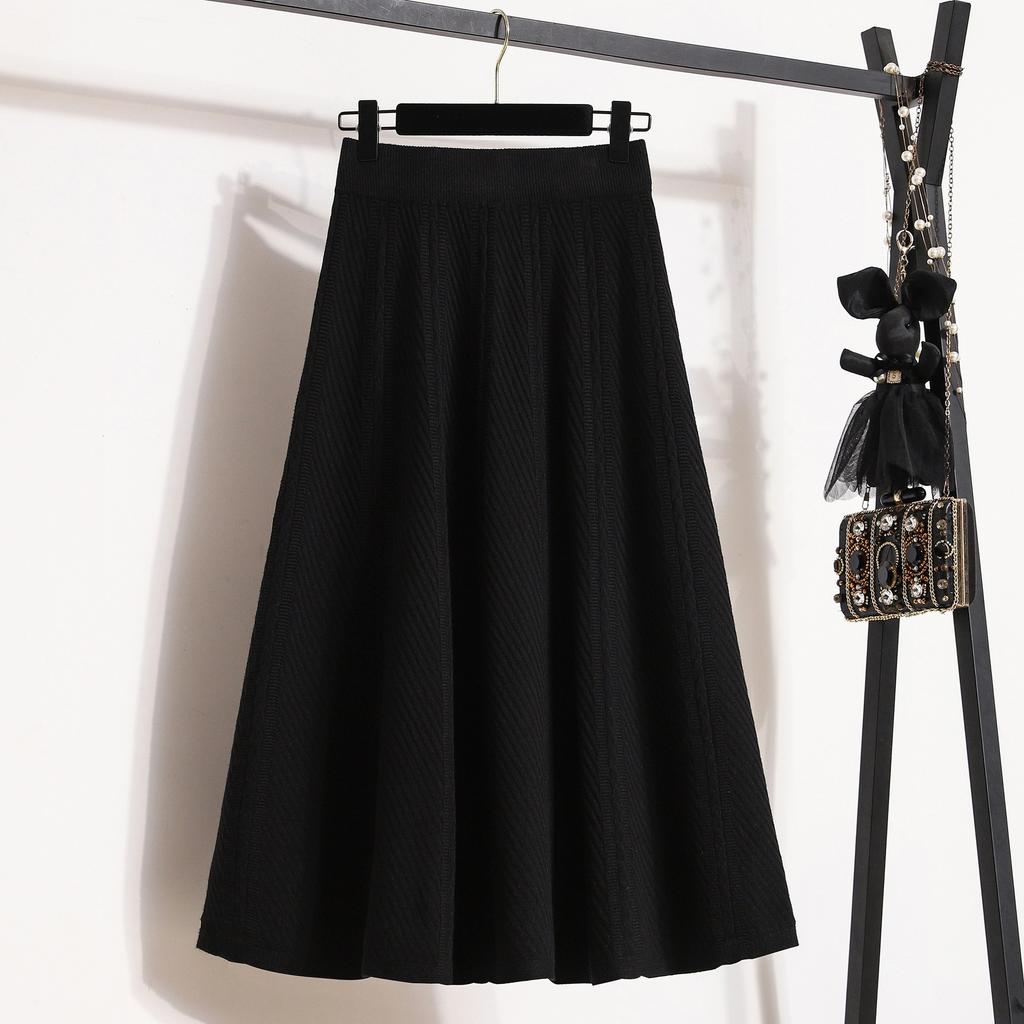 Large size women's clothing winter new fat mm knitted skirt fashionable versatile high waist thin A word big swing skirt