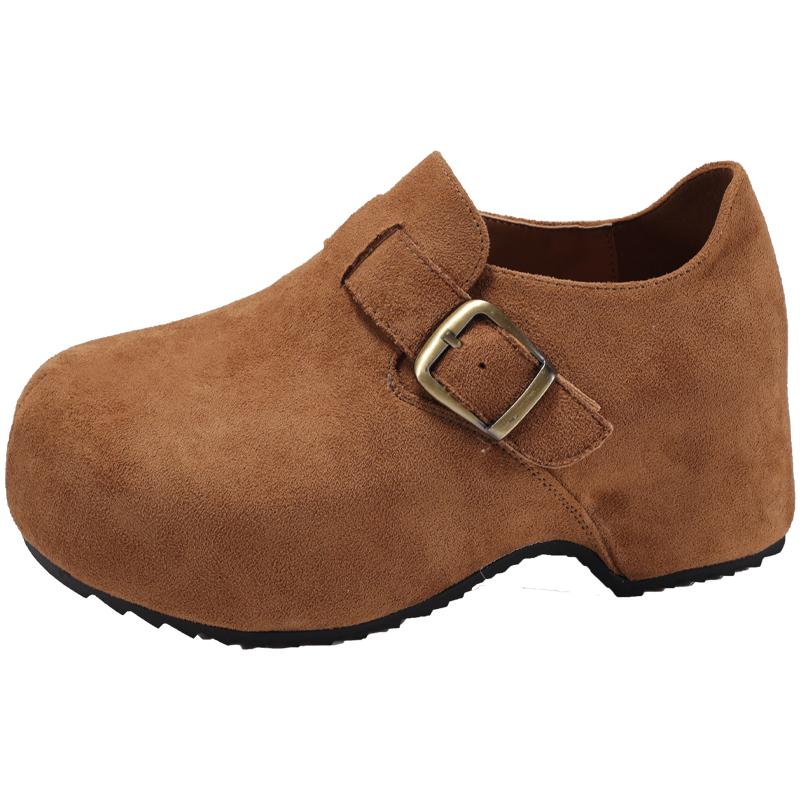 Fashion Fashion Suede Platform Women's Low-top Shoes 2025 Autumn Buckle Design Leisure and Comfortable Designer New Trend High Heels.