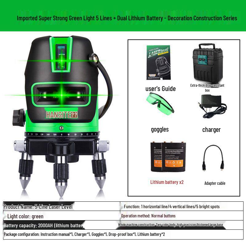High-Precision Outdoor Infrared Laser Level with 2, 3, 5 Lines – Green/Blue Light