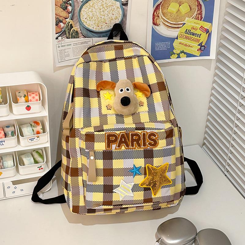 Schoolbag cartoon cute girl backpack junior high school college student plaid schoolbag women's leisure niche large capacity travel backpack