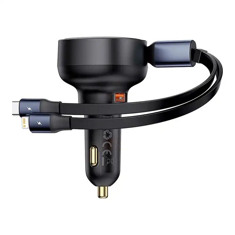Baseus Enjoyment Car Charger USB with USB-C and Lightning Cable 60 W (Black)