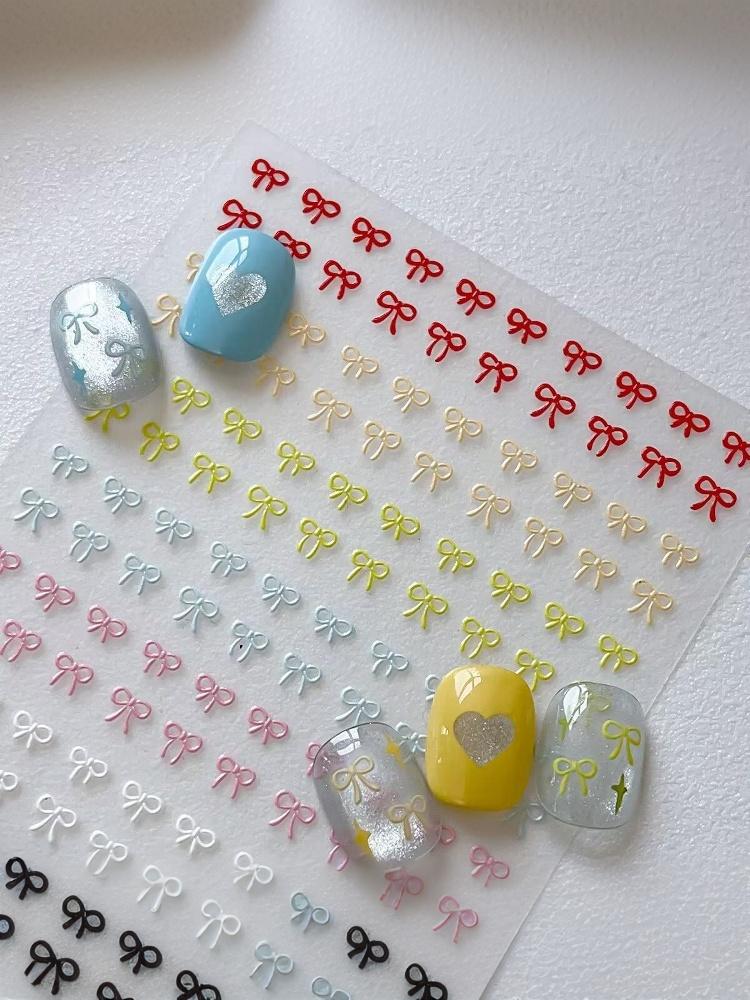 1 Sheet Women Mixed Color Bow Nail Art Stickers Relief Cute Bowknot Nail Charms Bow Manicure Decoration Supplies