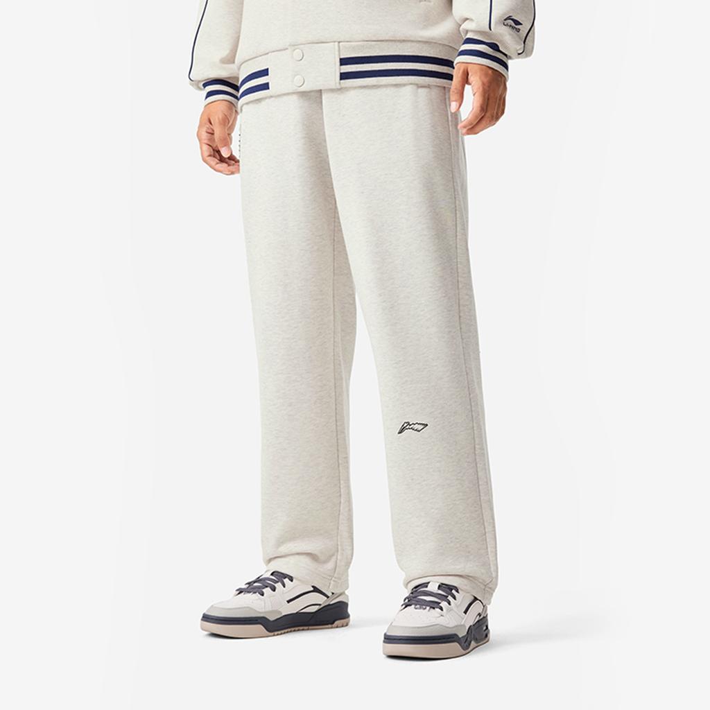 Li Ning Sports Lifestyle Series Letter Mid Waist Comfortable Breathable Fleece Straight Leg Knitted Sports Pants Men Pants AKLU955-2