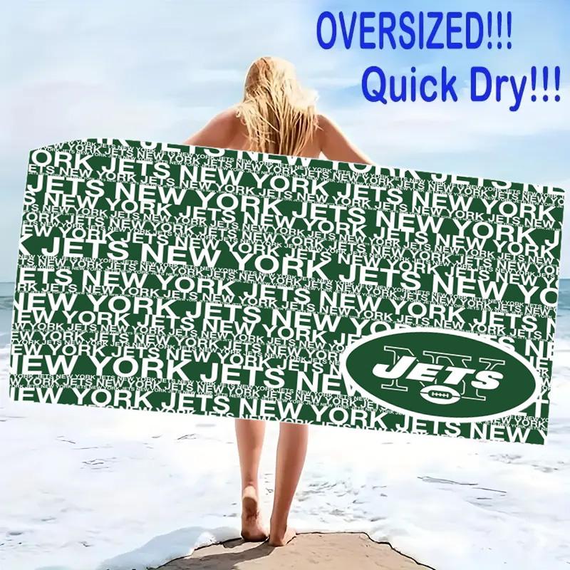 NY Jets Print Beach Towel, Large Soft Quick Dry Towel for Beach Camping Swimming