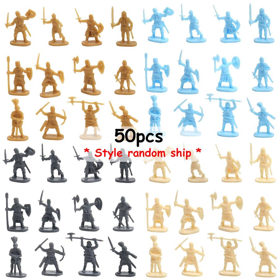 

50pcs 1:72 Medieval European Soldier Model Mini Plastic Figures with Cold Weapons for Historical Collection Desktop Ornaments
