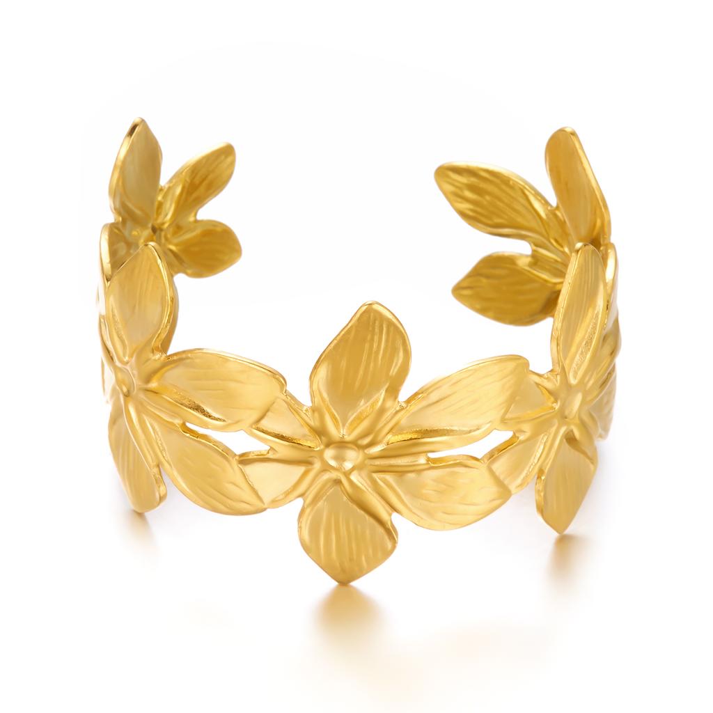 Exaggerated Stainless Steel Metal Shell Flower Cuff Bangle Bracelet for Women Vintage Gold Color Bangles Beach Party Jewelry New