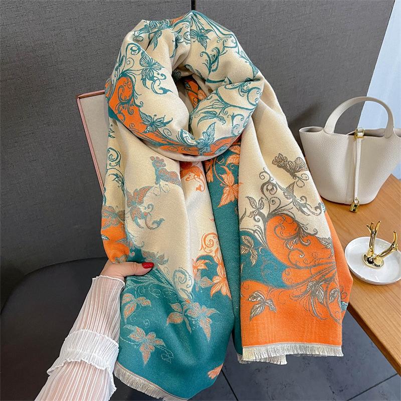 Women Winter Scarf Cashmere Pashmina Shawls and Wraps Bufandas Floral Print Warm Thick Scarves Blanket for Lady  Newpe