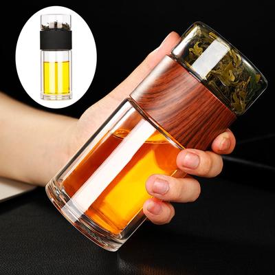 Botella de té de vidrio de doble uso, vaso con infusor, taza portátil para hombres