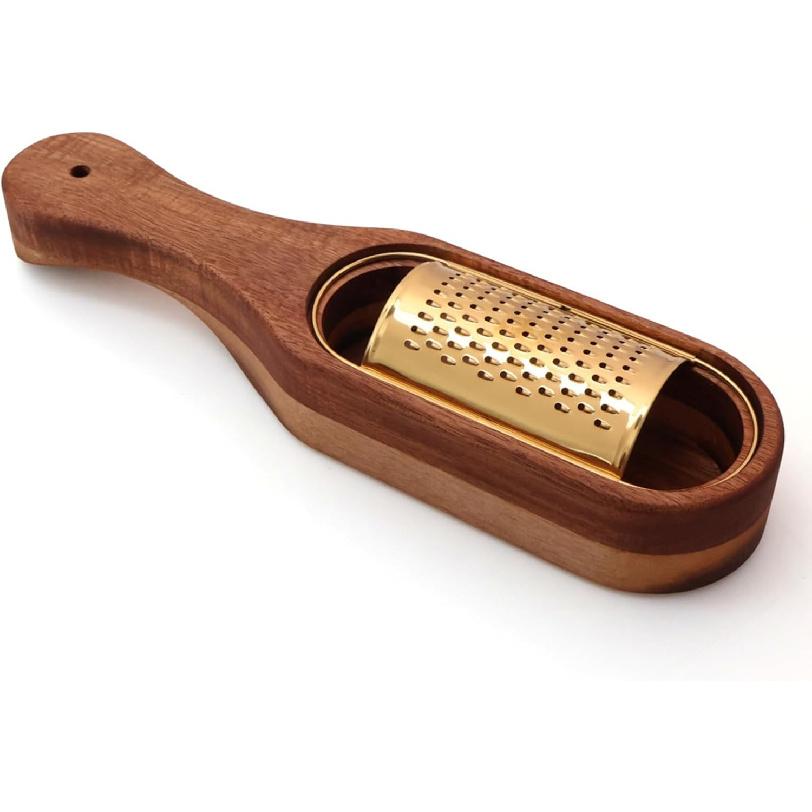 Box Cheese Grater With Container - Stainless Steel Parmesan Cheese Grater With Wood Handle Shredder Zester Grater Box Kitchen Handheld Cheese Spoon