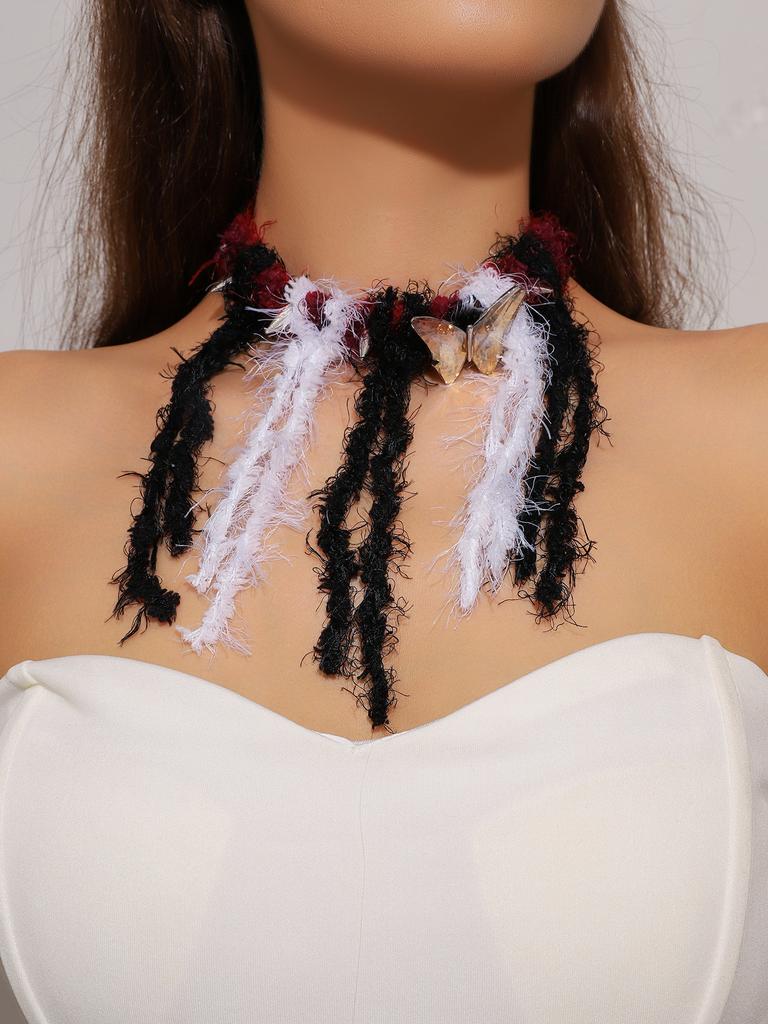 Vintage Black Lace Rose Necklace Bracelet Ring Set Women's Dinner Party, Dark Wind Neck Chain Bracelet