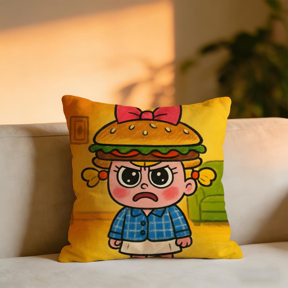 Cute Cartoon Little Girl Cushion Cover Cozy Velvet Throw PillowSoft Warm Cushion For Sofa  Bed