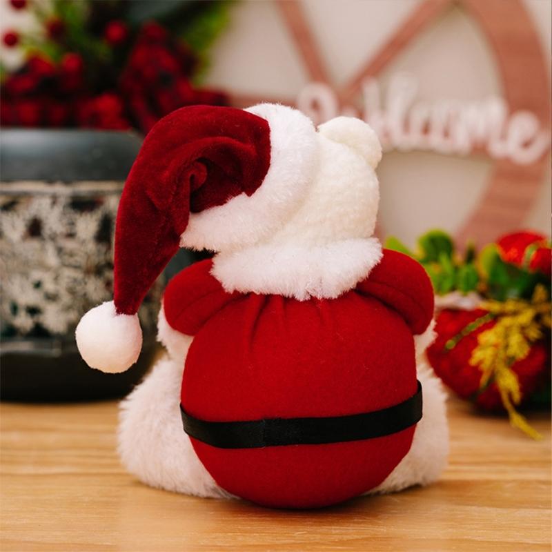 Plush Sitting Bear Doll Figurine Christmas Theme Animal Collectible Ornament Home Decoration Unique Christmas Present
