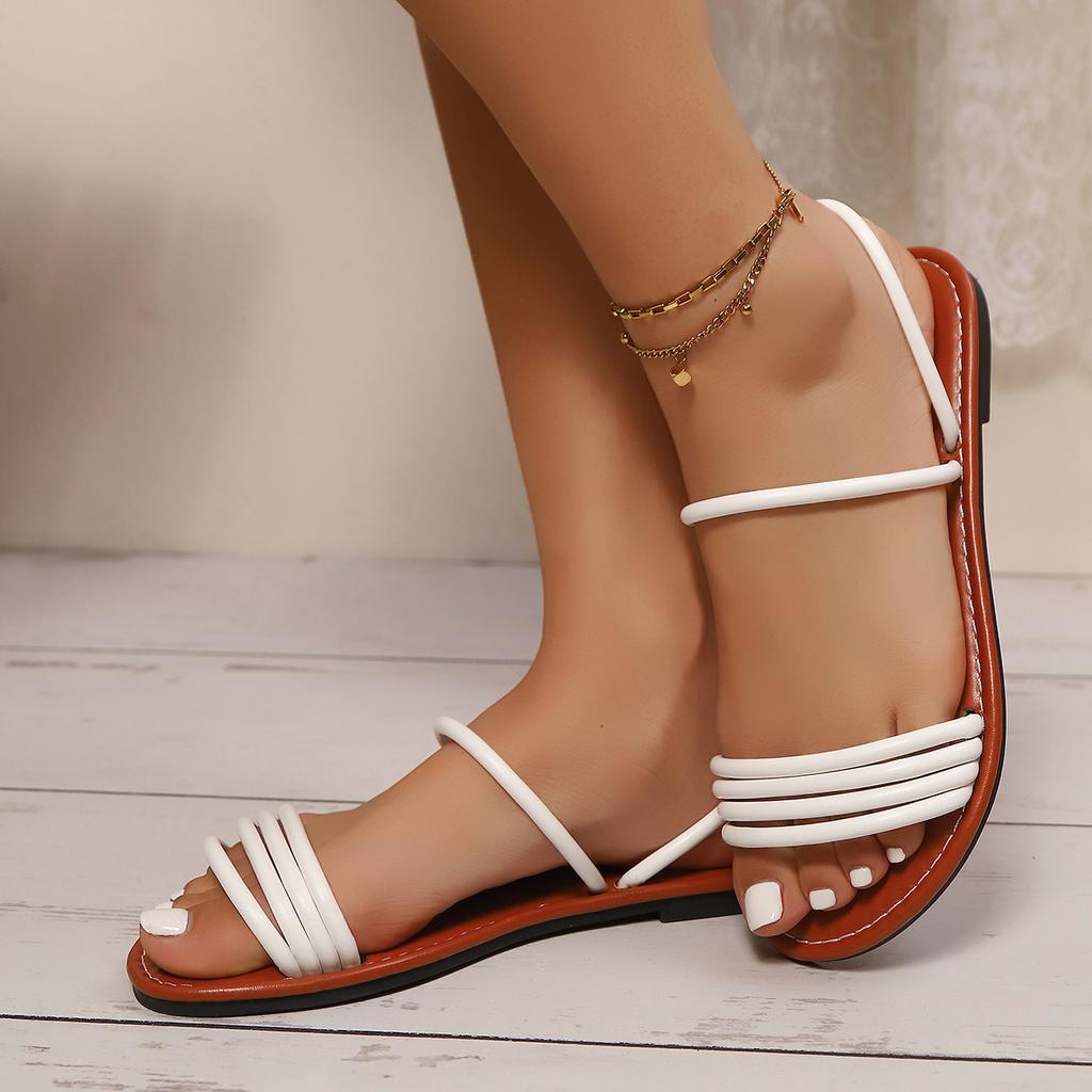 Fashion Women Sandals Summer Flat Heel Shoes for Women Casual Plus Size Beach Slippers Woman Leather Strap Slip-On Gladiator Sandals