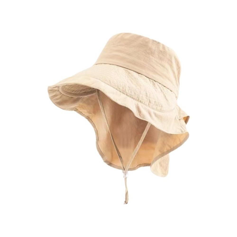 

with Neck Cover Sun Protection Hat Korean Style Women Bucket Hat Simple Wide Brim Sun Hat Hiking бежевий