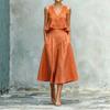 Women's V Neck Sleeveless Linen Two-Piece Set High Waist Pleated Skirt Suit Elegant