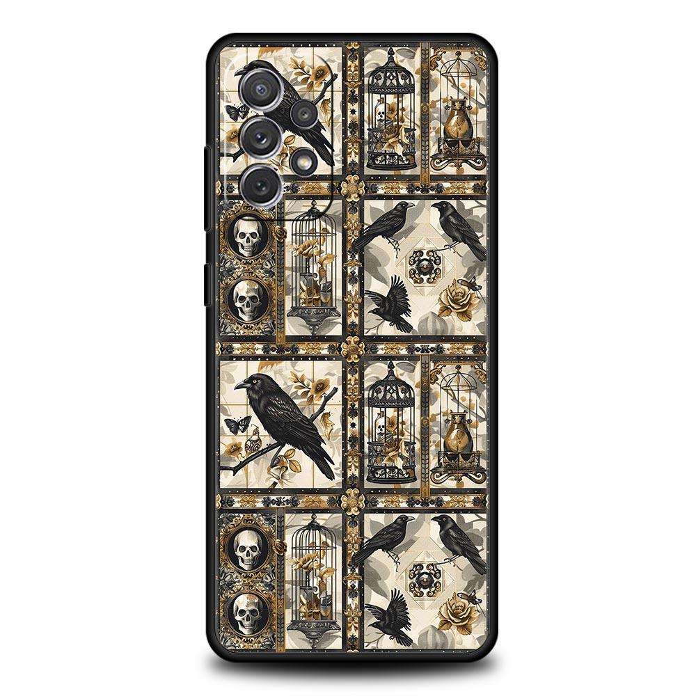 Raven Crow Skull Pattern Phone Case For Samsung Galaxy A17 A07 A55 A35 A25 A15 A05 A33 A31 A23 A21s A13 A41 A73 A53 A51 A71Cover