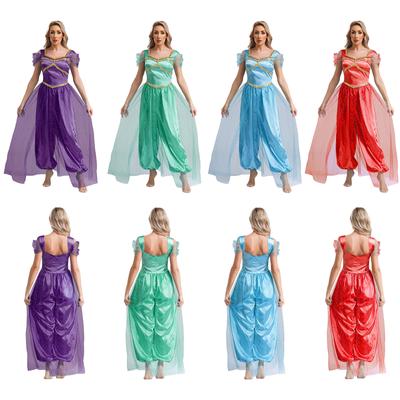 Costume de Danse Orientale Arabe pour Femmes Combinaison à Sequins Design Pantalon Citrouille Surplomb en Tulle Combinaison Tenue de Fête d'Halloween