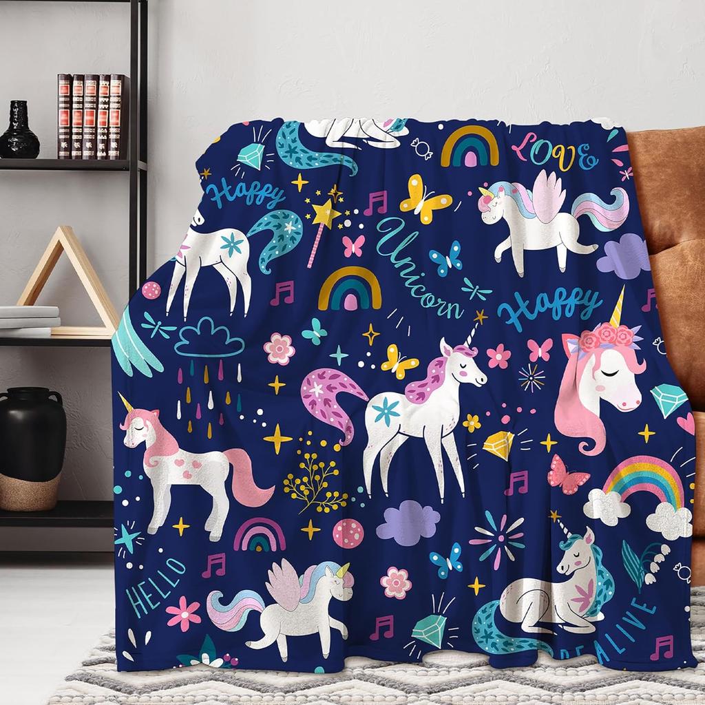 Galaxy Unicorn Blanket Soft Fleece Throw Fantasy Design Kids Room Decor Dreamy Home Decoration