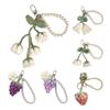 Crochet Flower Keychain Handmade Flower Fruit Bag Charm Cute Keychain Pendant with Faux Pearl Chain Accessory for Girls Women Keys Backpack