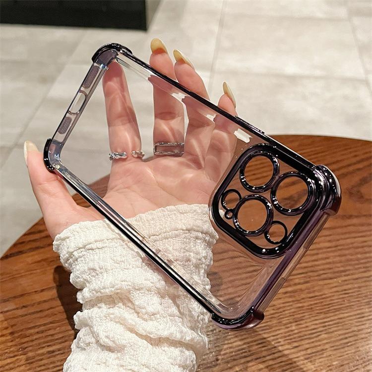 For IPhone 16 Promax Four Corner Anti Drop Transparent Phone Case for Apple 15 Electroplating 14 Precision Holes 13 Protective Cover