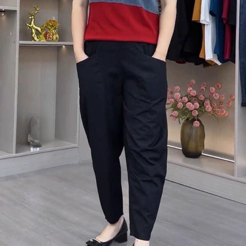 

Повседневные брюки-каррот с эластичным поясом и девятью точками, летние женские брюки больших размеров XXXXL чёрный